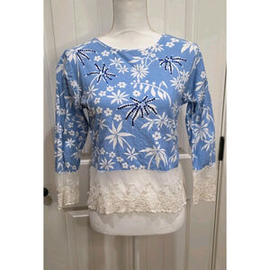 Chaudry B Size S NWOT Washed Sample Y2K 70x's Floral Vintage Wide Lace Boho 3/4